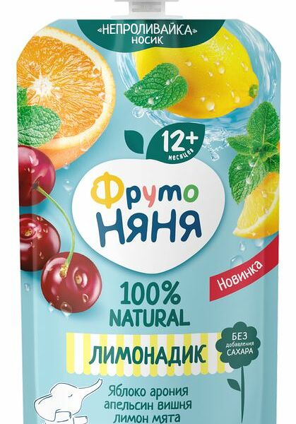 Напиток сокосодержащий ФрутоНяня яблоко, черноплодная рябина, апельсин, вишня, лимон, мята - лимонадик 130мл