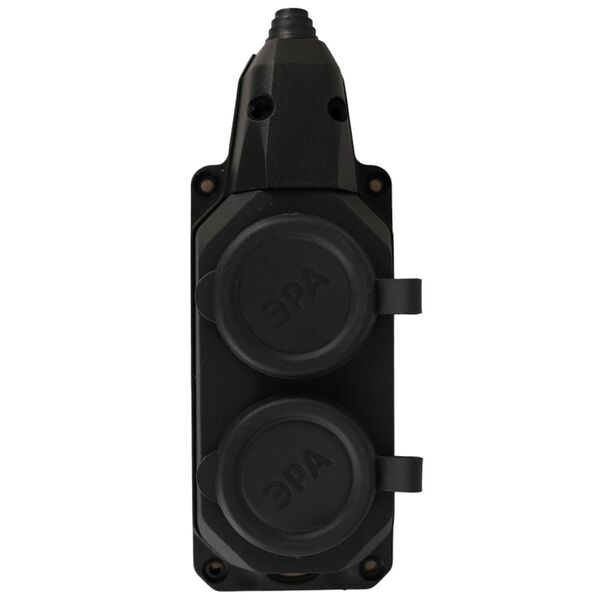 Колодка ЭРА, 2 гнезда, с заземлением, 16 A, IP44, каучук, черная