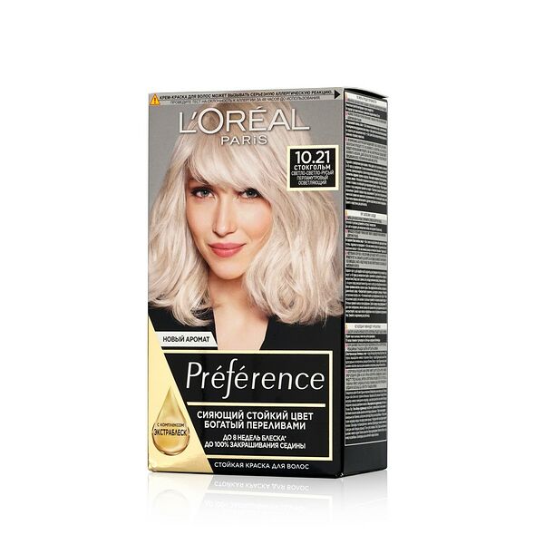 Стойкая краска для волос L'Oreal Paris Preference, оттенок 10.21 Стокгольм, светло-светло-русый