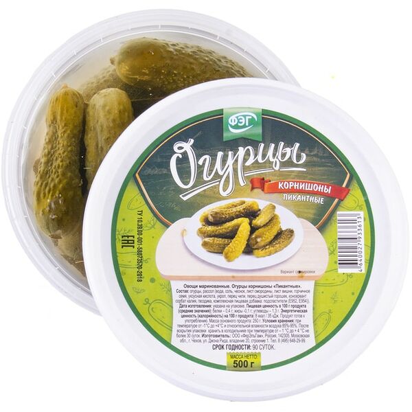Огурцы ФЭГ корнишоны Пикантные 500г