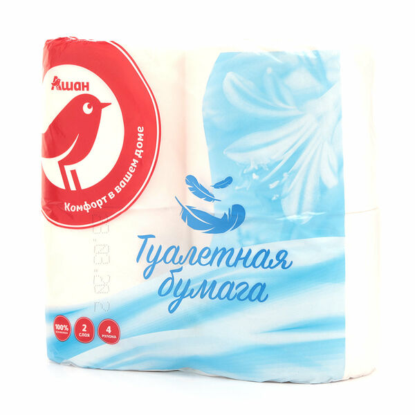 Туалетная бумага АШАН Красная птица 2 слоя, 4 рулона