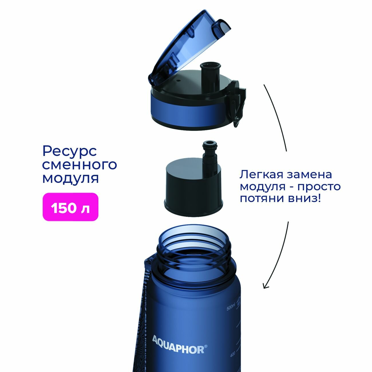 

Бутылка-фильтр темно-синий Aquaphor 500 мл