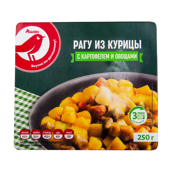 Блюдо готовое Ашан Красная птица Рагу куриное с картофелем и овощами
