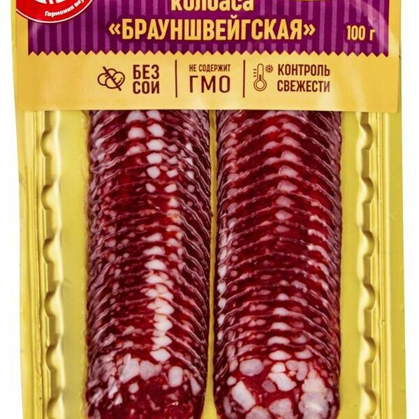 Колбаса сырокопченая Ашан Красная птица Брауншвейгская