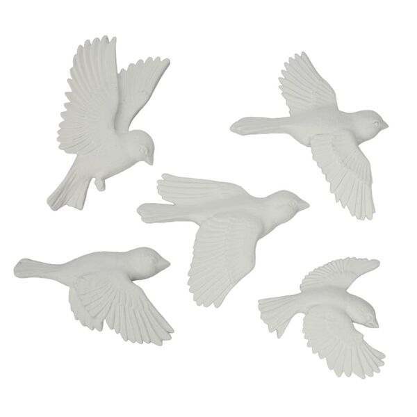 Декор настенный Птички, 5 шт, гипс, белый