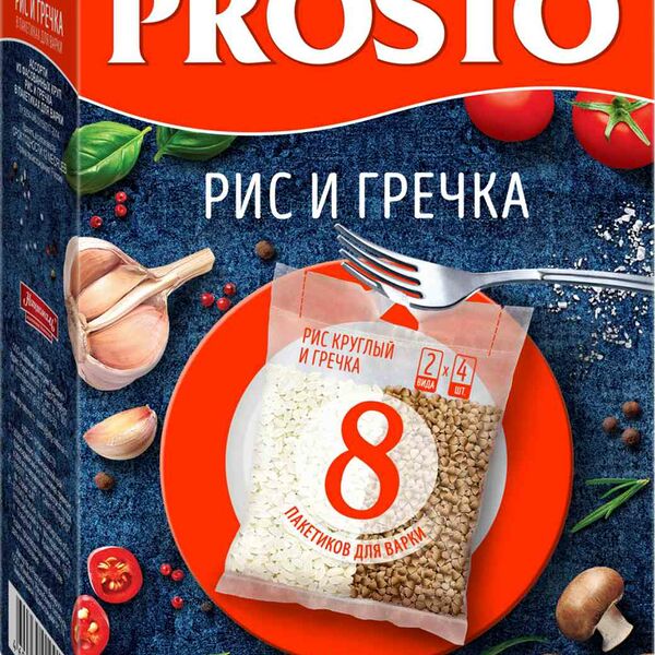 Ассорти круп Prosto гречка и рис в пакетиках для варки, 8 шт.