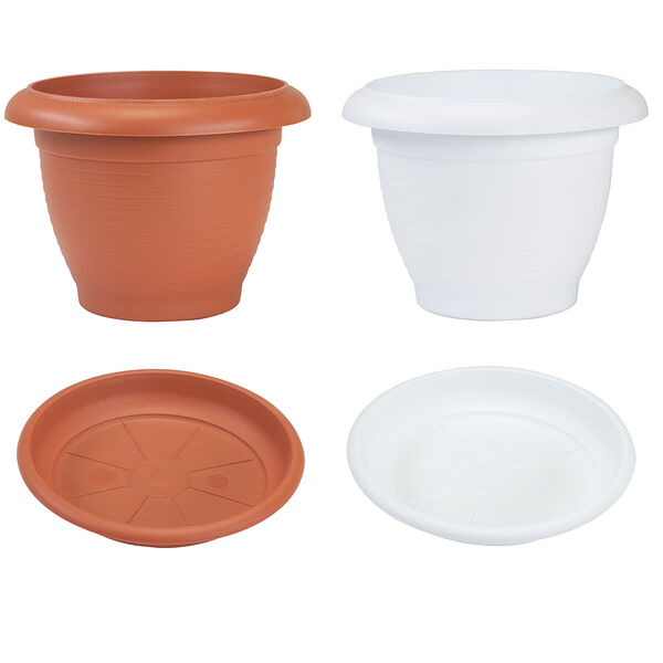 Горшок для цветов Терра 6л с поддоном цвет белый, терракот, пластик 164-259, в ассортименте
