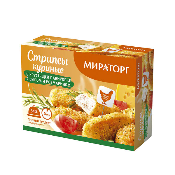 Стрипсы куриные Мираторг с сыром и розмарином в хрустящей панировке