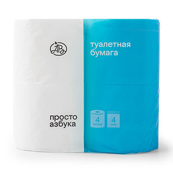 Туалетная бумага «Просто Азбука» белая, 4 слоя, 4 рулона, Россия