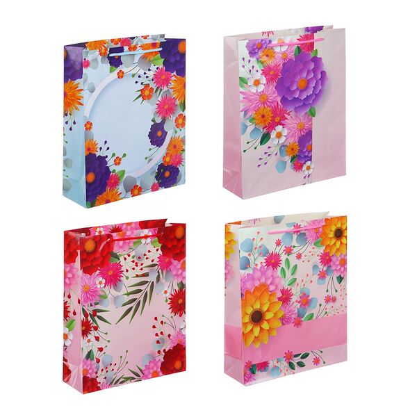 Ladecor пакет подарочный бумажный, 26x32x9 см, 4 дизайна, цветочный узор, арт 1