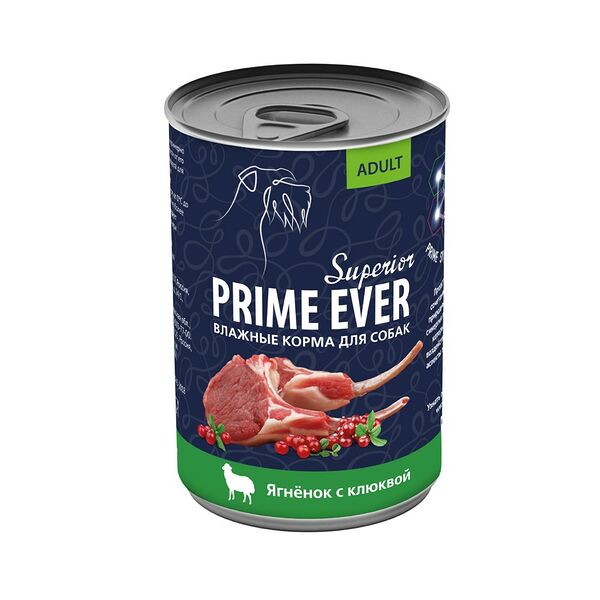 Корм для собак PRIME EVER Superior ягнёнок с клюквой банка 400г
