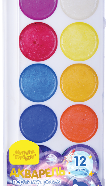 Акварель медовая МУЛЬТИ-ПУЛЬТИ Енот в космосе, 12 цветов, без кисти