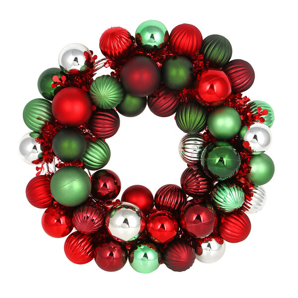 Сноу бум венок декоративный из шаров с мишурой, пластик, 38 см (красно зеленый)