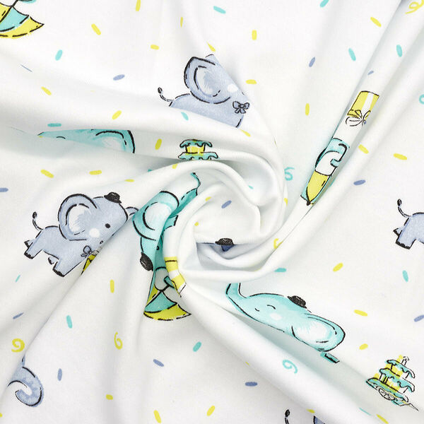 29527 Интерлок 'Слоники' 100% х/б (пл.170-180/м2 ) 45см*50см + -2см, цв. бело/серо/бирюзовый