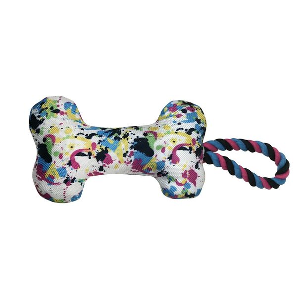 Игрушка для собак CHOMPER Тяни-толкай кость плюш с петлей из каната с пищалкой 32 см