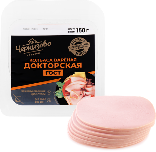 Колбаса вареная ЧЕРКИЗОВО ПРЕМИУМ Докторская ГОСТ, нарезка