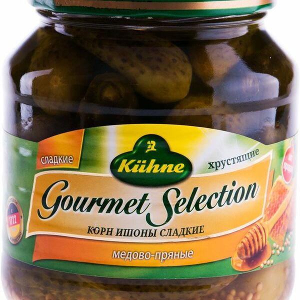 Корнишоны Kuhne сладкие медово-пряные маринованные, 530г