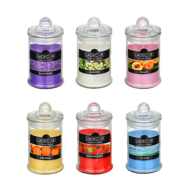 Ladecor свеча ароматическая в стеклянном подсвечнике с крышкой, парафин, свеча 6x11 см, 6 цветов