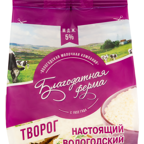 Творог БЛАГОДАТНАЯ ФЕРМА 5%, без змж