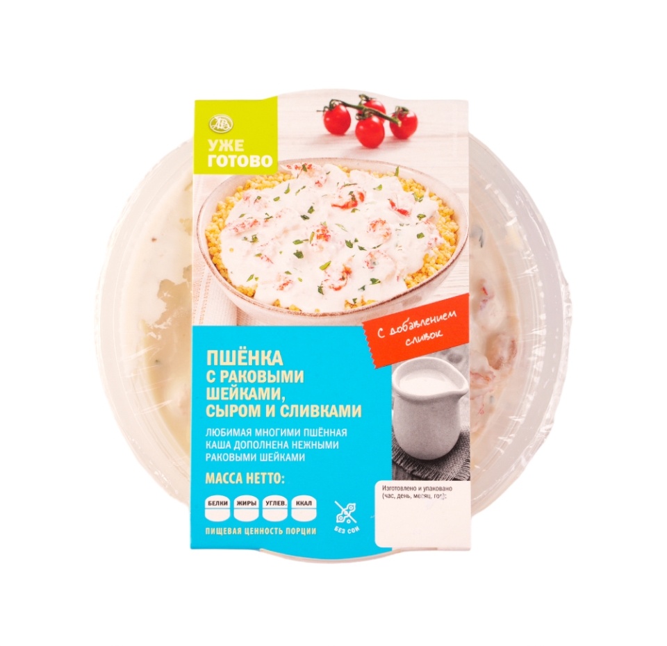 

Пшенка с раковыми шейками, сыром и сливками Уже Готово 240 г, Россия