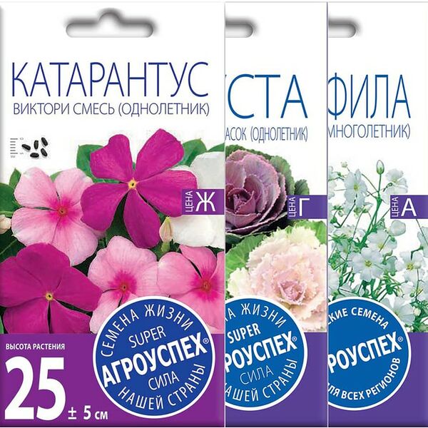 Комплект семян Агроуспех Гипсофила Снежная сказка + Капуста декоративная смесь + Катарантус Виктори 3шт