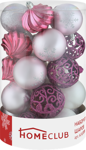 

Набор елочных шаров HOMECLUB d=6см, разная фактура, пластик, розовый, кремовый Арт. TS006P-215F25AP , 25шт