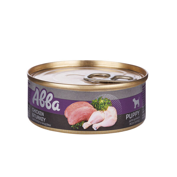 Консервы для щенков Abba Цыпленок и индейка