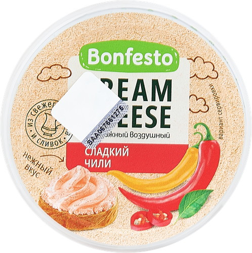 

Сыр творожный Bonfesto Кремчиз воздушный Сладкий чили 65%, без змж, 125г