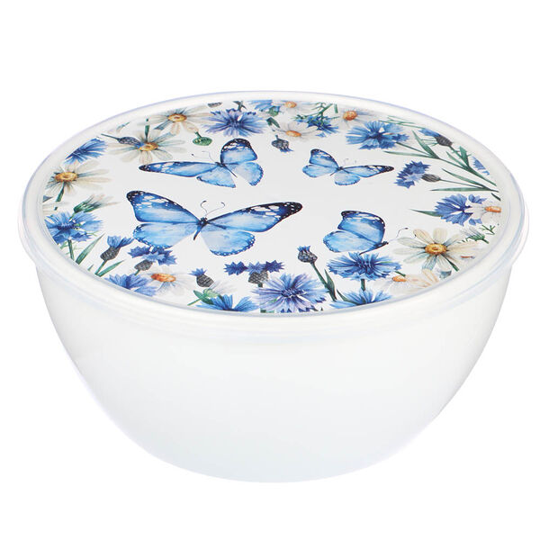 Миска с крышкой 1,7л с декором васильки и бабочки