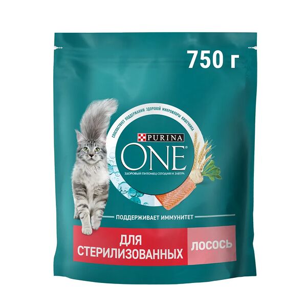 Сухой корм Purina ONE® полнорационный для стерилизованных кошек и кастрированных котов, с высоким содержанием лосося, 750 г