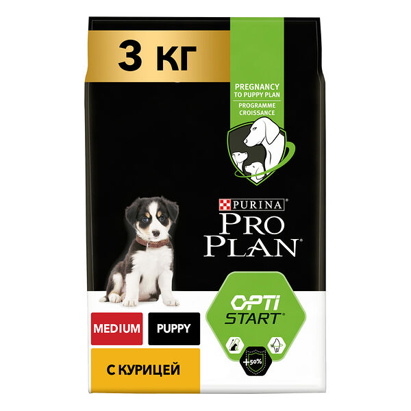 Сухой корм Pro Plan® для щенков средних пород, с высоким содержанием курицы, Пакет, 3 кг