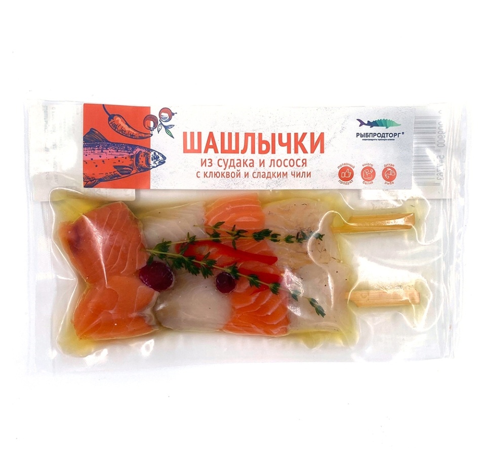 

Шашлычки Рыбпродторг из судака и лосося с клюквой и сладким чили 190 г