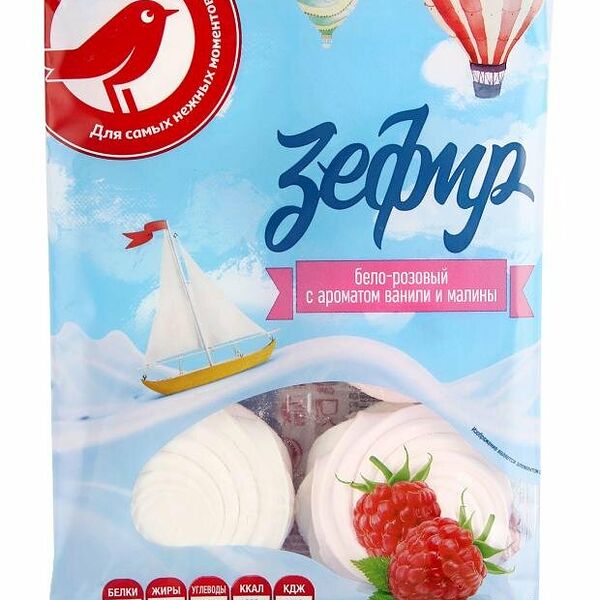 Зефир Ашан Красная птица Бело-розовый с ароматом ванили и малины 250г