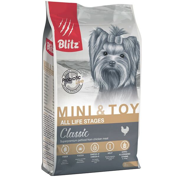 Сухой корм для собак мелких и миниатюрных пород Blitz Classic Mini & Toy Breeds Dog All Life Stages Курица