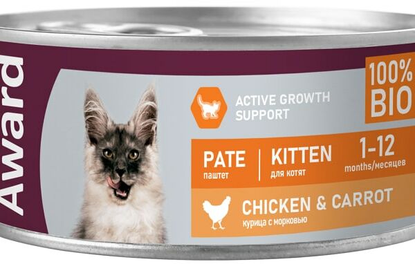Влажный корм для котят Award Паштет из курицы с морковью 100г
