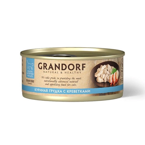 Консервы Grandorf для кошек куриная грудка с креветками, 70г