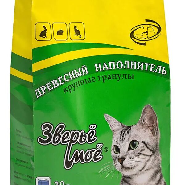 Наполнитель для кошачьего туалета, древесный, впитывающий, крупные гранулы
