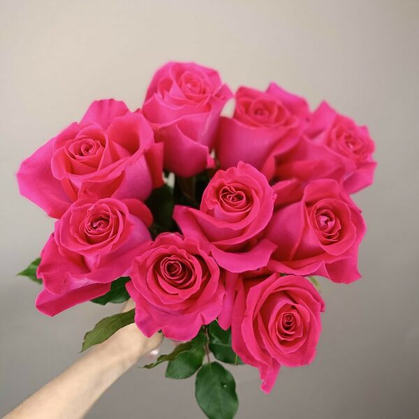 9 премиальных роз с ленточкой