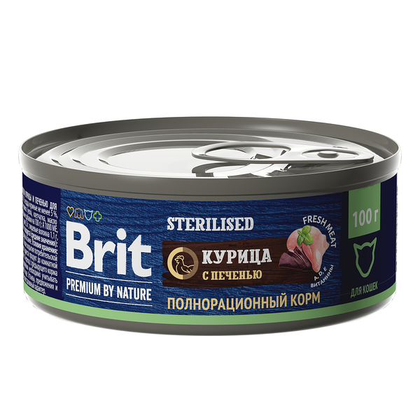 Корм влажный Brit Premium By Nature для стерилизованных кошек Курица с печенью в соусе