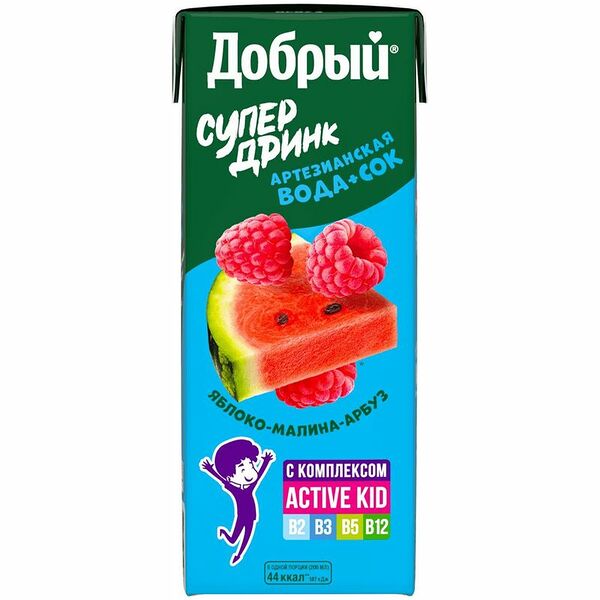 Напиток сокосодержащий Добрый Active kid яблоко-малина-арбуз, 200мл
