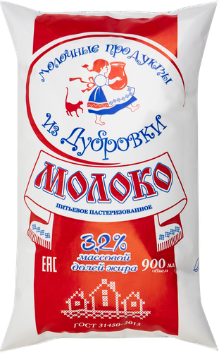 

Молоко пастеризованное Молочные Продукты из Дубровки 3.2% без змж 900 мл
