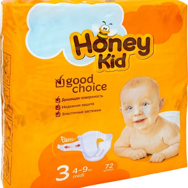 Подгузники Honey Kid Midi 4-9 кг 72 шт.