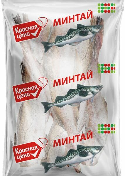 Минтай Красная цена замороженный непотрошеный без головы вес