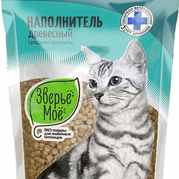 Наполнитель древесный впитывающий Зверье мое средние гранулы 10 л