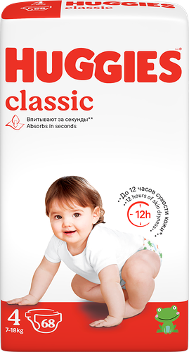 Подгузники детские Huggies Classic 4, 7-18 кг 68 шт.