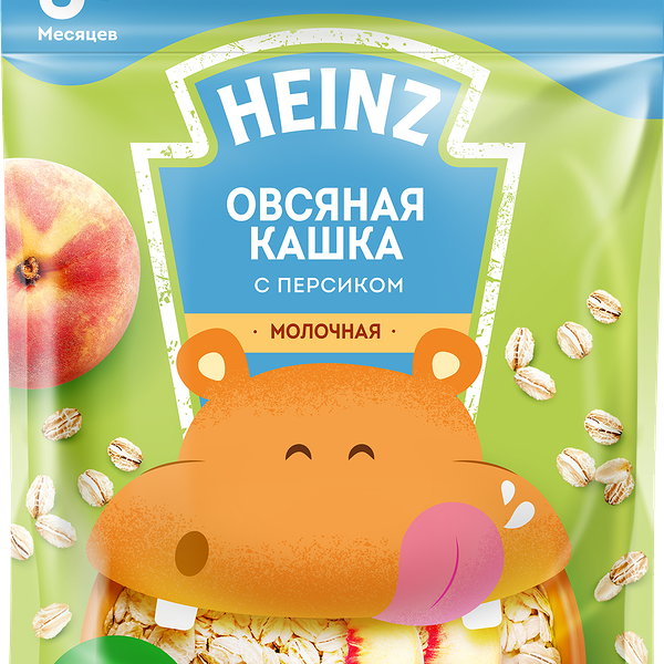 Каша Heinz Овсяная молочная с персиком с Омега 3, 200г