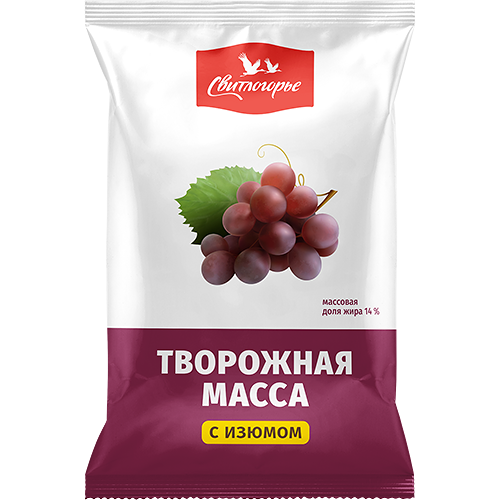 Масса творожная СВИТЛОГОРЬЕ с изюмом 14%, без змж