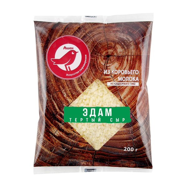 Сыр твердый АШАН Красная птица Эдам тертый 45%