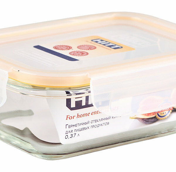 Контейнер стеклянный Hitt с герметичной пластиковой крышкой 370мл  артЛ1091