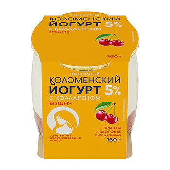 Йогурт термостатный КОЛОМЕНСКОЕ Вишня с коллагеном 5%, бзмж